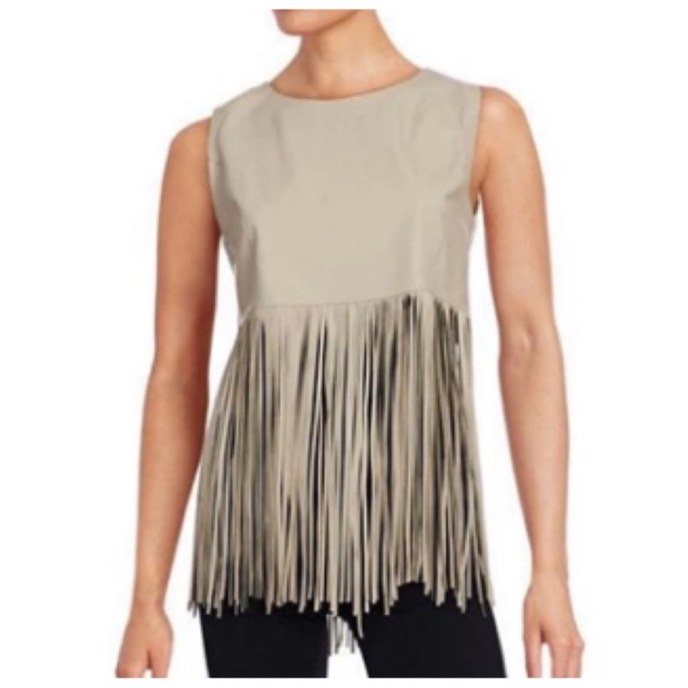 Eleventy Lambskin Leather Fringe Vest Tank size 42 IT Women’s